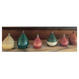 (6)VINTAGE WOODEN SPINNING TOPS-CHECK THEM OUT