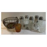 SALT SHAKERS & TOOTHPICK HOLDERS W/BASKET