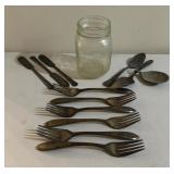 FLATWARE PIECES & GLASS JAR-CHECK OUT THE PIC