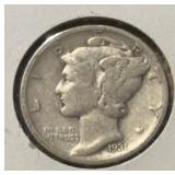 1931-D MERCURY DIME (90% SILVER) (GOOD)