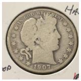 1907-D BARBER HALF DOLLAR (90% SILVER) (GOOD)