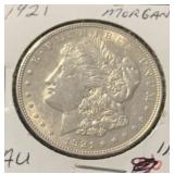 1921 MORGAN SILVER DOLLAR (90% SILVER) (AU)