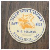 VINTAGE DAIRY BOTTLE CAP-'BAINBRIDGE, INDIANA'
