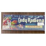 (100 COUNT) VINTAGE CRATE LABEL-'LADY ROWENA'