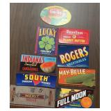 (9)VINTAGE CRATE LABELS-ASSORTED/'1930-1970'