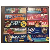 (10)VINTAGE CRATE LABELS-ASSORTED/'1930-1960'