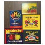 (5)VINTAGE CRATE LABELS-ASSORTED/'0930-1960'