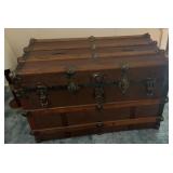 VINTAGE "STRAP" TRUNK W/TOP DRAWER