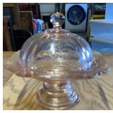 PINK DEPRESSION GLASS COVERED DISH