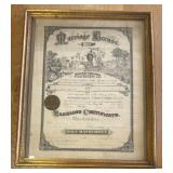 FRAMED "MARRIAGE LICENSE"-APPROX. 22"x26"