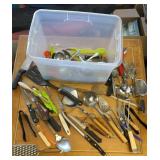 ITEMS FROM THE KITCHEN DRAWER W/PLASTIC TUB