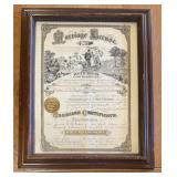 FRAMED "MARRIAGE LICENSE"-APPROX. 30"x28"