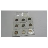 9 Assorted Buffalo Nickels worth $3.00 each