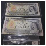 lot 2 Bank od Canada Uncirculated $1 notes