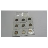 9 Assorted Buffalo Nickels worth $3.00 each