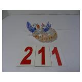 Glass Birds in Bird Bath