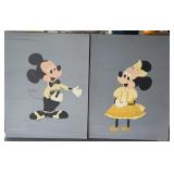 Two hand-painted oil on board, Mickey and Minnie