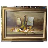 Large oil on canvas violin painting-signed