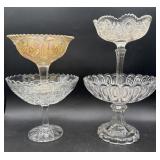 4-Early EAPG ETCHED GLASS COMPOTES