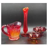4-PCS AMBERINA GLASS-Candlesticks-Carnival Pitcher
