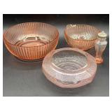 Pink Depression Glass Bowls and Shaker