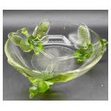 Jeannette Glass Green Molded Pheasants Bowl