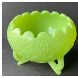 Fenton lime green custard three footed bowl