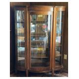 ANTIQUE CURVED GLASS OAK CHINA CABINET-VERY NICE