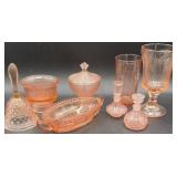 Several Pieces Of Pink Depression Glass
