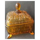 Tiara  glass Amber Honeybee, footed candy dish