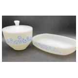 Federal Glass Blue Daisy Covered Bowl and Baking