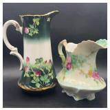 Two Hand-painted pitchers -as-is