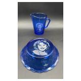 Shirley Temple Cobalt Blue Pitcher and Bowl Set