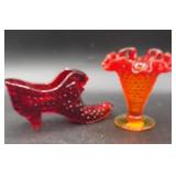 FENTON SLIPPER AND Hobnail Vase