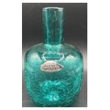2-Blenko Crackle Glass Candle Holder Vase