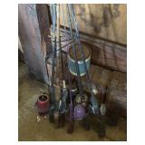 ASSORTMENT OF FISHING POLES AND REELS