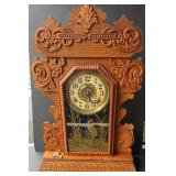 Antique Mantle Clock with Oak Eastlake Shelf