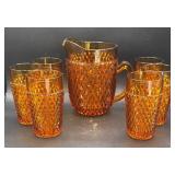 Indiana Glass Diamond Point Amber Water Set