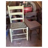 Old green chair and school desk