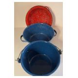 Enamelware Pails and strainer