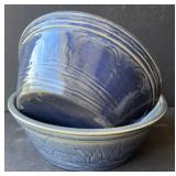2-BLUE GLAZE BOWLS-WINDMILL-AND FARM SCENE