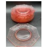 12 Pink Depression Glass Plates-