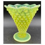 FENTON Hobnail Vaseline Glass Opalescent Vase