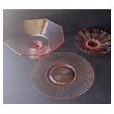 3-Pc Pink Depression Glass-Compote-Plates