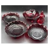 5- Pc Ruby Red Glass Cruet -3 ftd Bowl and other