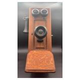 ANTIQUE OAK WALL TELEPHONE