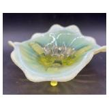 Northwood  Vaseline  Fluted Scrolls Footed Bowl