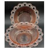 2-Pink Dep. Glass Open Lace Bowls