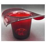 Blenko Glass Ruby Red Hat Vase-Early