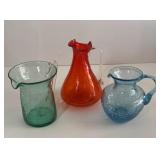 3-Crackle Glass Pitchers-